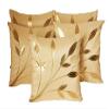 FESTIVAL HOME FURNISHINGS Satin Beige Leaf Print Cushion Covers - 16x16 inch (Set of 5) view 1