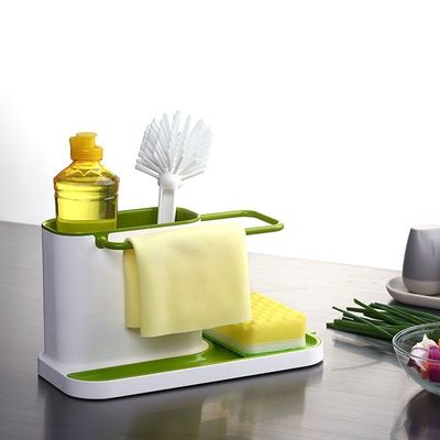 WENGTY 3 in 1 Slimline Sink Kitchen Sink Organizer Sponge Holder Dishwasher Safe Organizer for Dishwasher Liquid, Brush, Cloth Multiple Use for Home & Kitchen (Random Color)