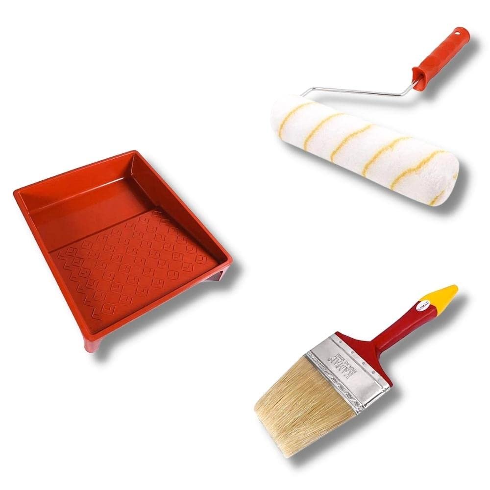KAPIL Painting Tools Combo of 1 KAPIL 5 INCH (125 mm) Paint Brush, 1 FINE Finish Imported 9 INCH Roller and A Kamal Paint Roller Tray
