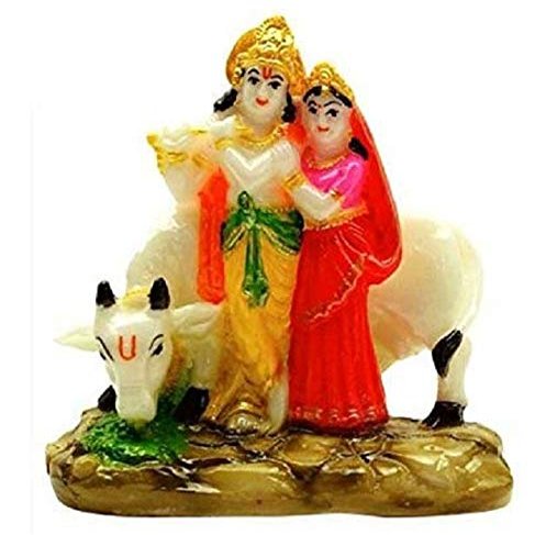 Love Kart Polyresin Lord Radha Krishna Idol With Cow, Standard, Multicolour