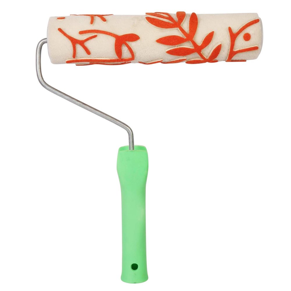 Jai Brush Plastic Spring Design Pattern Roller Brushes for Wall Painting (Orange and White, 9 Inches)