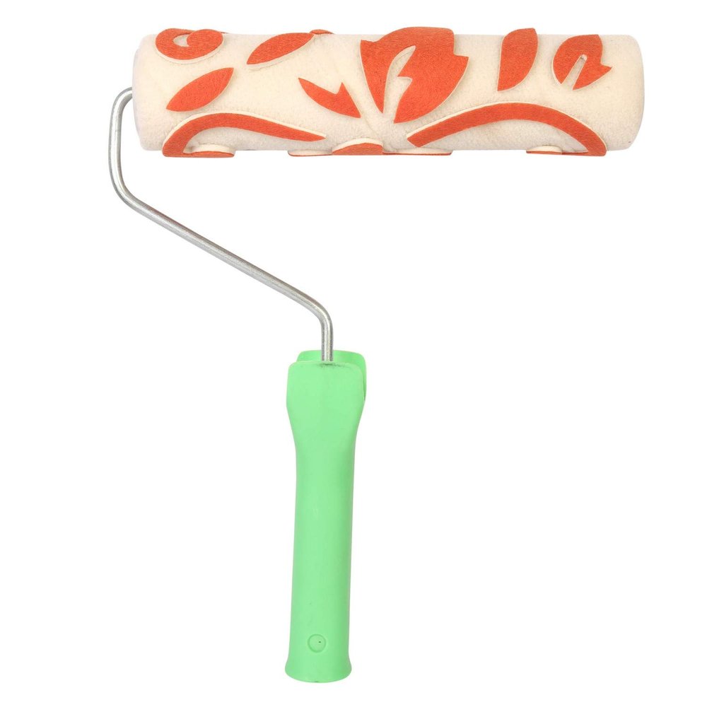 JAI BRUSH INDUSTRIES Vintage Design Pattern Roller Brush For Wall Painting (9 Inches, Orange, White)