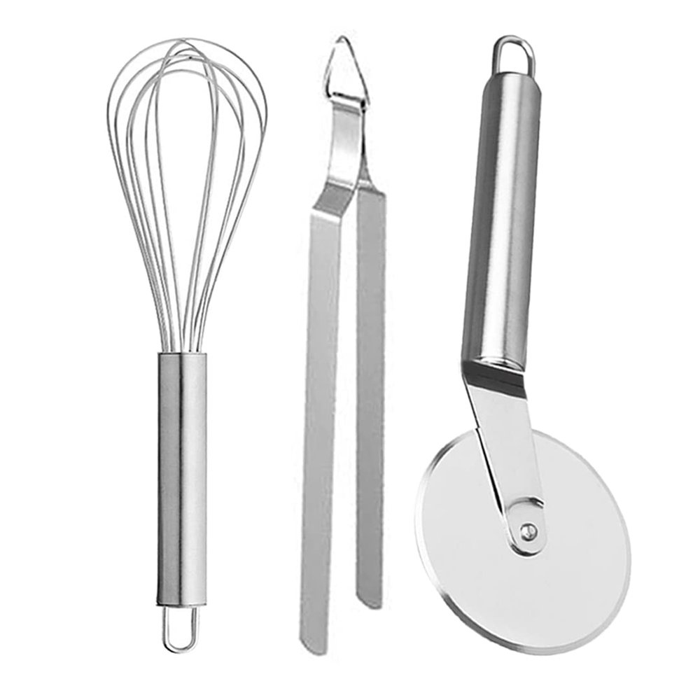Oc9 Stainless Steel Pizza Cutter/Slicer & Egg Whisk/Egg Beater & Roti Chimta/Utility Tong for Kitchen Tool Set