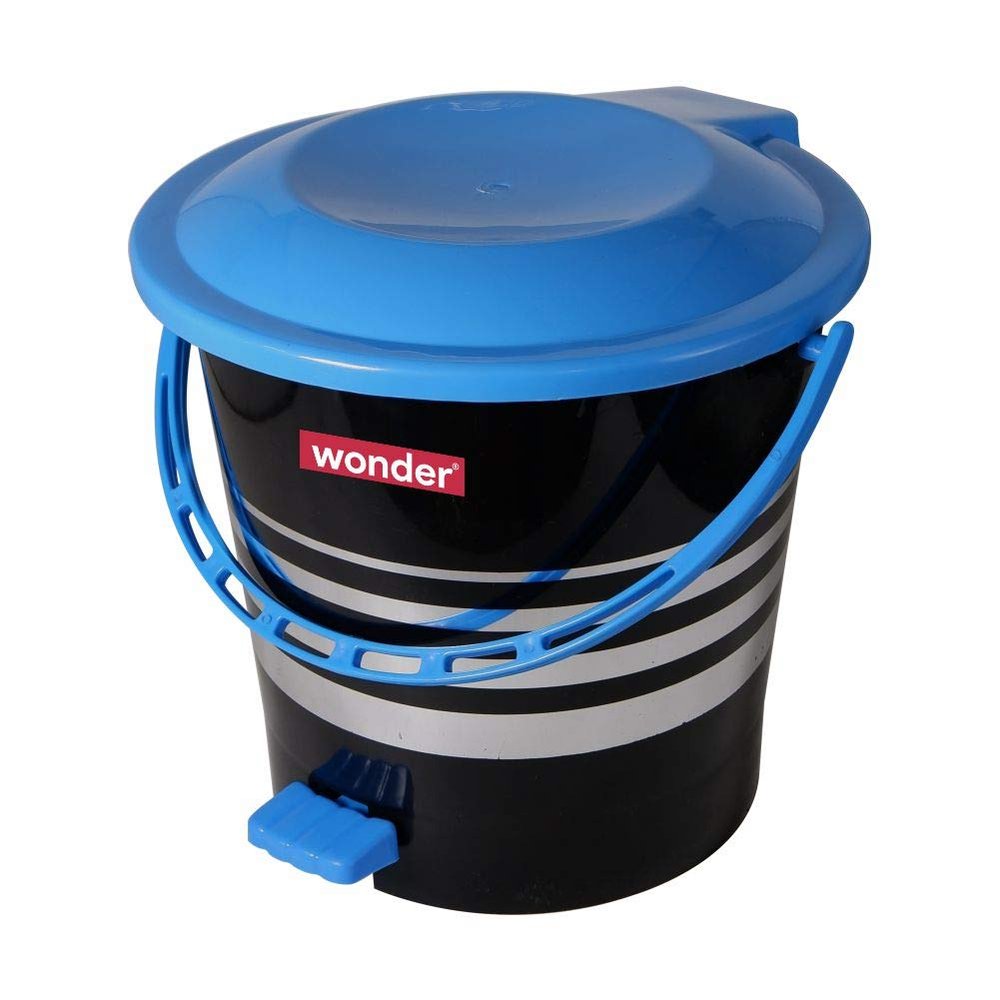 Wonder Pedal 404 Black Printed Plastic Pedal Dustbin with Lid (Blue)