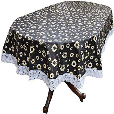 ZITIN Printed Dining Table Cover Oval Shape 6 Seater with White Lace Oval Shaped -for Oval 6 Seater Table, Size : 54" X 78"
