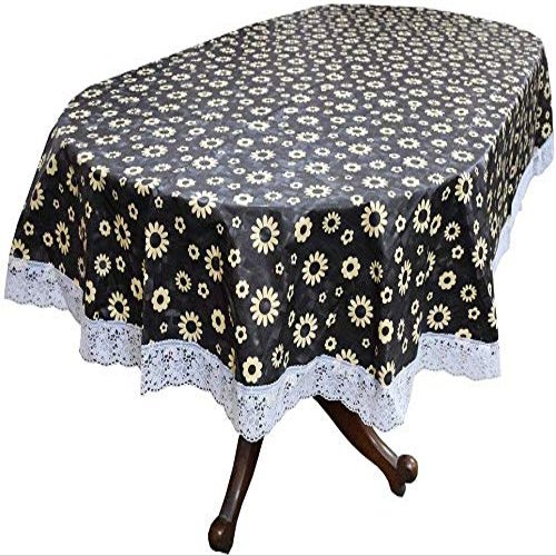 ZITIN Printed Dining Table Cover Oval Shape 6 Seater with White Lace Oval Shaped -for Oval 6 Seater Table, Size : 54" X 78"
