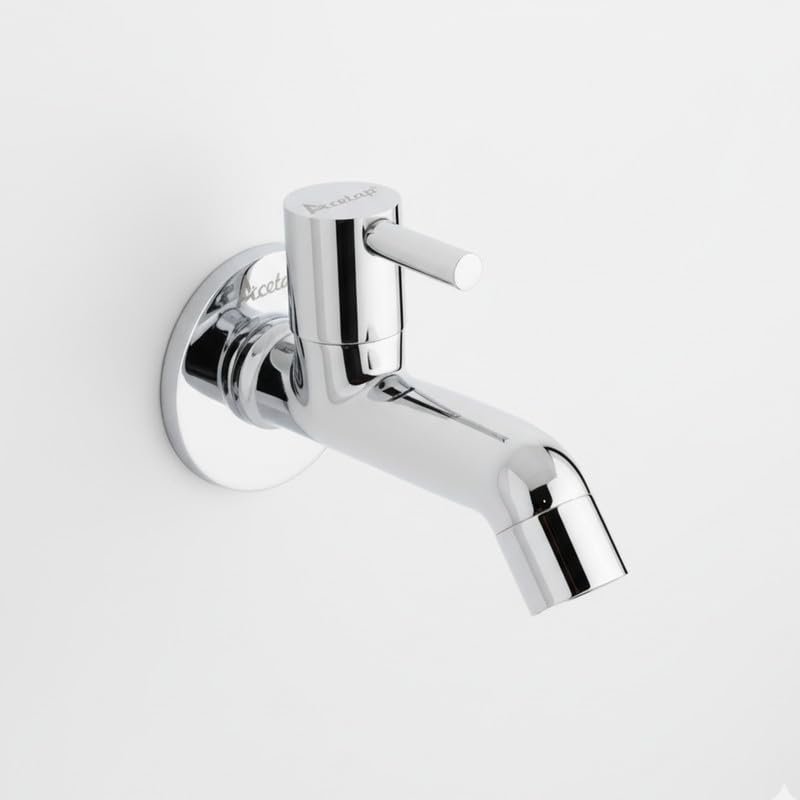 Acetap ACE - 05 Brass Long Body Tap for Bathroom & Kitchen | Chrome Finish | Quarter Turn | Includes Wall Flange (Set of 1)