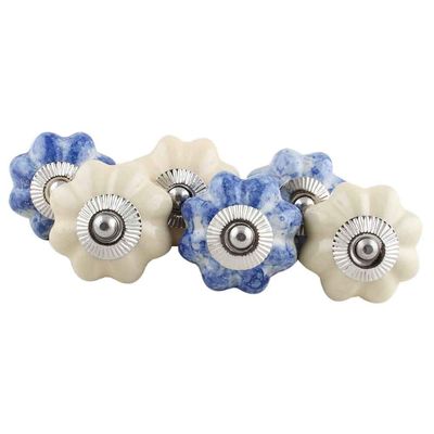 Indian-Shelf Pack of 10 Blue and White Drawer Pull- Ceramic Door Pull- Melon Drawer Knob- Dresser Knob- Door Handles- Bathroom Drawer Knobs- Knobs for Dresser- Kitchen Cabinet Pulls and Knobs