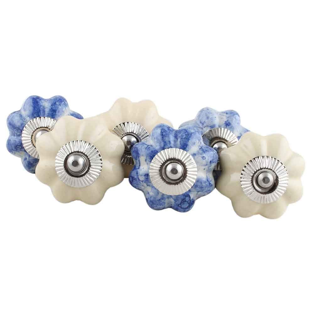 Indian-Shelf Pack of 10 Blue and White Drawer Pull- Ceramic Door Pull- Melon Drawer Knob- Dresser Knob- Door Handles- Bathroom Drawer Knobs- Knobs for Dresser- Kitchen Cabinet Pulls and Knobs
