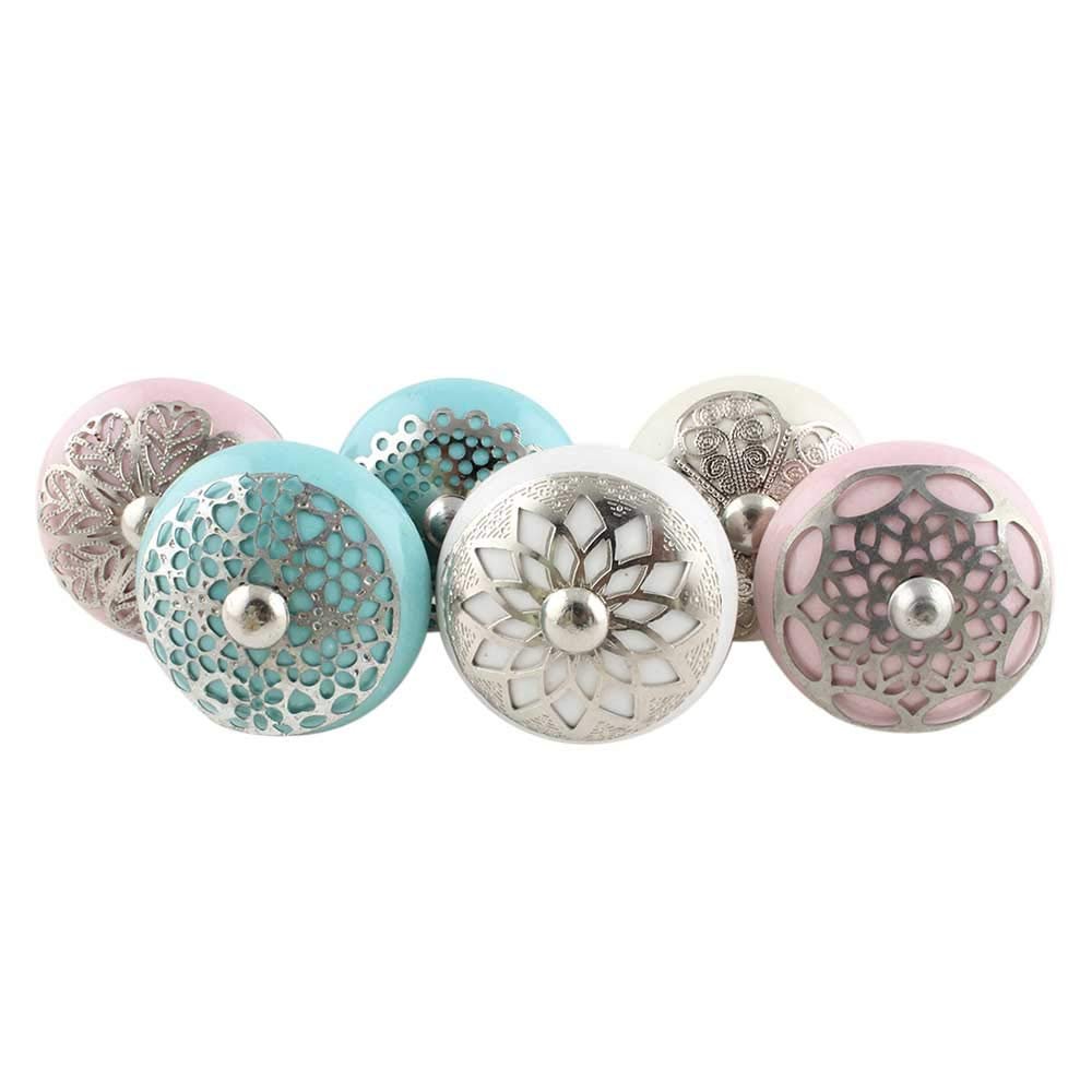 Indian-Shelf Pack of 10 Multicolor Drawer Pull- Ceramic Door Pull- Round Drawer Knob- Strewn Floral Dresser Knob- Door Handles- Girl Dresser Knobs- Bathroom Knobs and Pulls- Drawer Pulls Modern