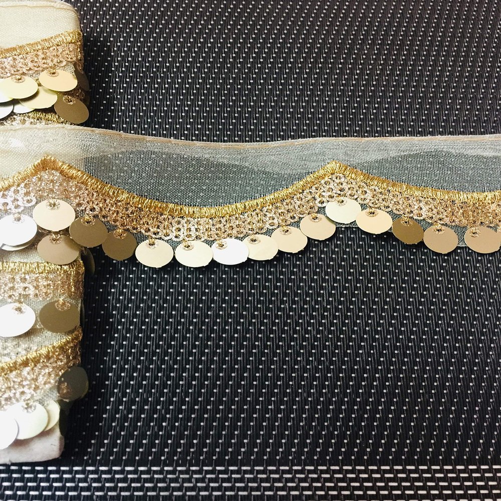 Eerafashionicing Sequence Zari Work Lace for Women's Dresses, Dupatta, Bridal Dresses, Saree, Skirt, Lehengas, Palazzo, Anarkali Suits, Blouses, Craft and Home Decor (9 Mtrs X 3.5 Cms, Light Golden)