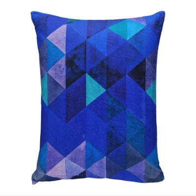 Khooti Velvet Cushion Cover, 20x20 (Triangular Blue)(Pack of 1)