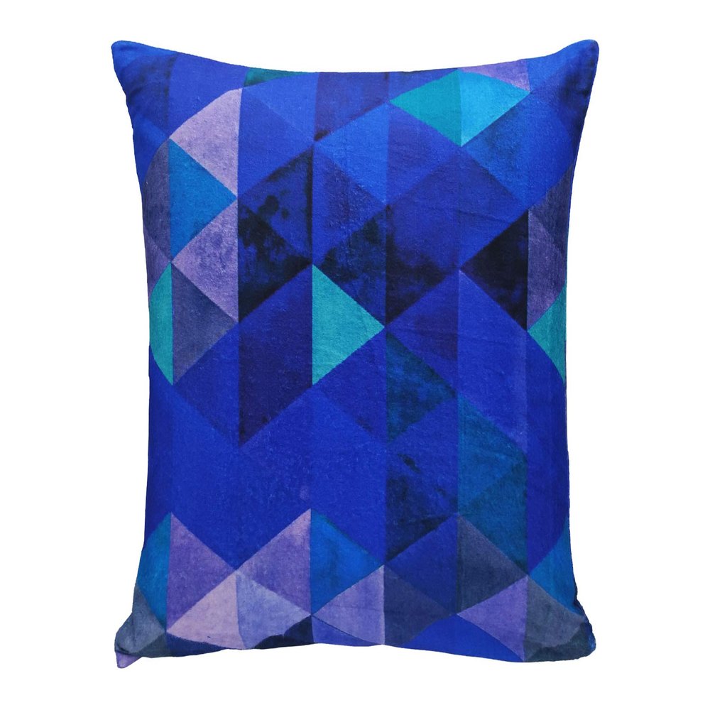 Khooti Velvet Cushion Cover, 20x20 (Triangular Blue)(Pack of 1)
