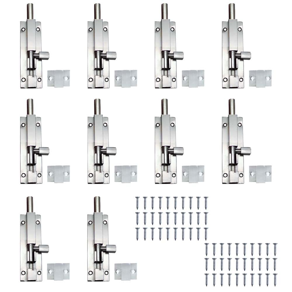 Volo 6"/150mm Aluminum Square Towerbolt/Door Latch, SS Finish- Pack of 10 pcs.