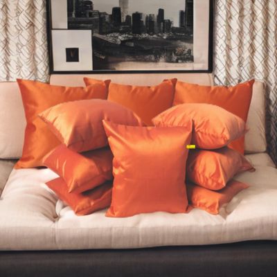 Fab Nation Silk Cushion Covers Orange, Set of 5 | 16x16 inches Plain Fabric Square Cushion Cover for Sofa, Living Room| Decorative Pillow Covers for Home Decor