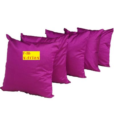 Fab Nation Set of 5 Cushions Covers, Dupion Silk, Plain Purple | 16x16 inches, Zipper Back