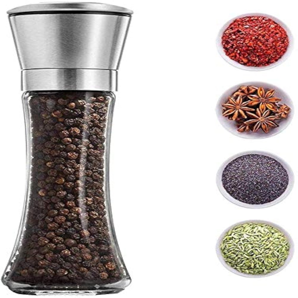 P-Plus International Pepper Grinder or Salt Shaker for Professional Chef - Best Spice Mill with Brushed Stainless Steel, Special Mark, Ceramic Blades and Adjustable Coarseness (Tall Pack 1)