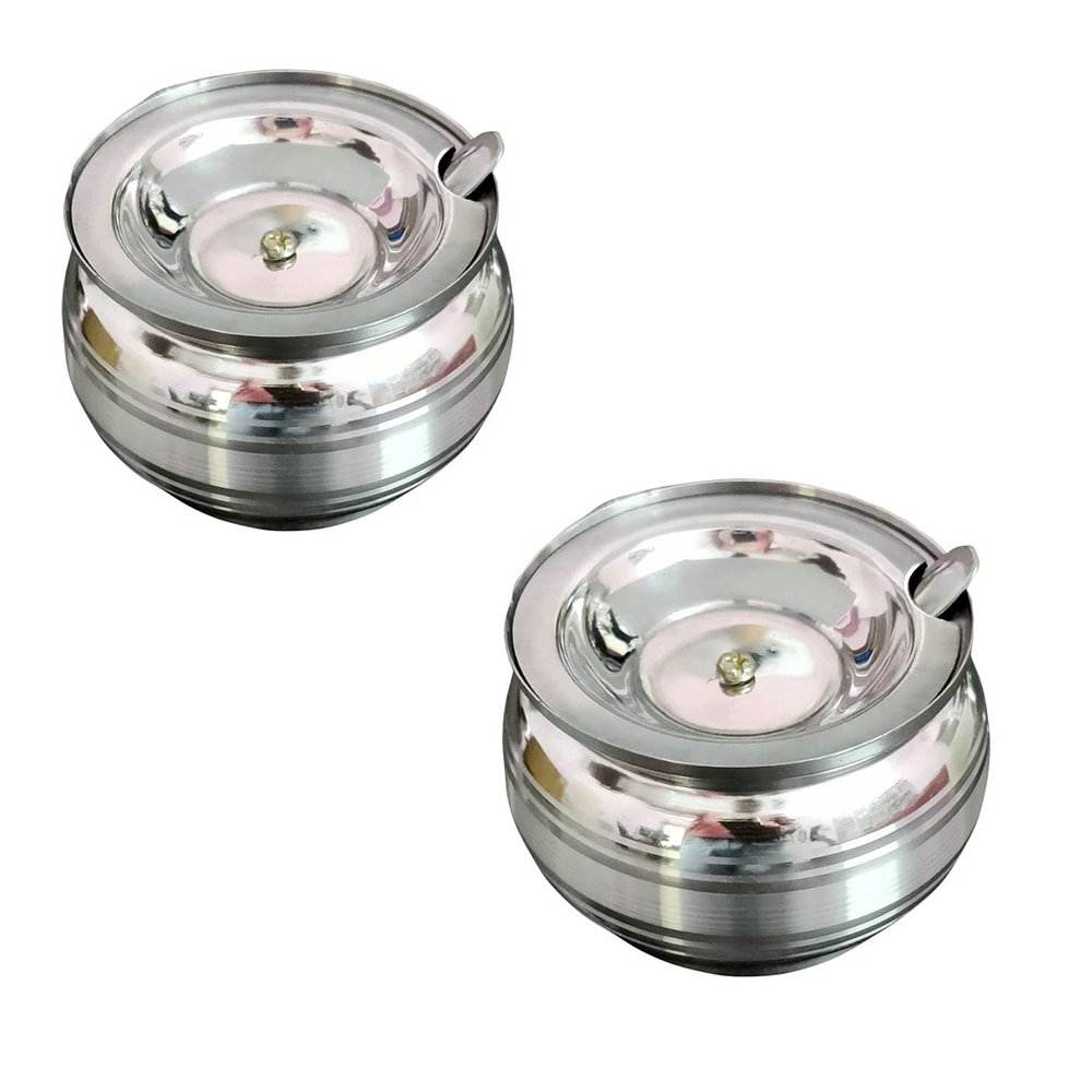 Abee Durable Stainless Steel Multipurpose Ghee Container Pot With Spoon Mirror Finish (Pack Of 2)