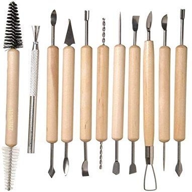 ZHENGTU Ceramic 11 Pcs Wooden Handle Clay Carving Pottery Sculpting Tools for Art and Craft