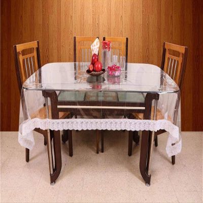 FACTCORE 0.20mm 6Seater Clear with Silver Lace Table Cover (60 X 90 Inches)