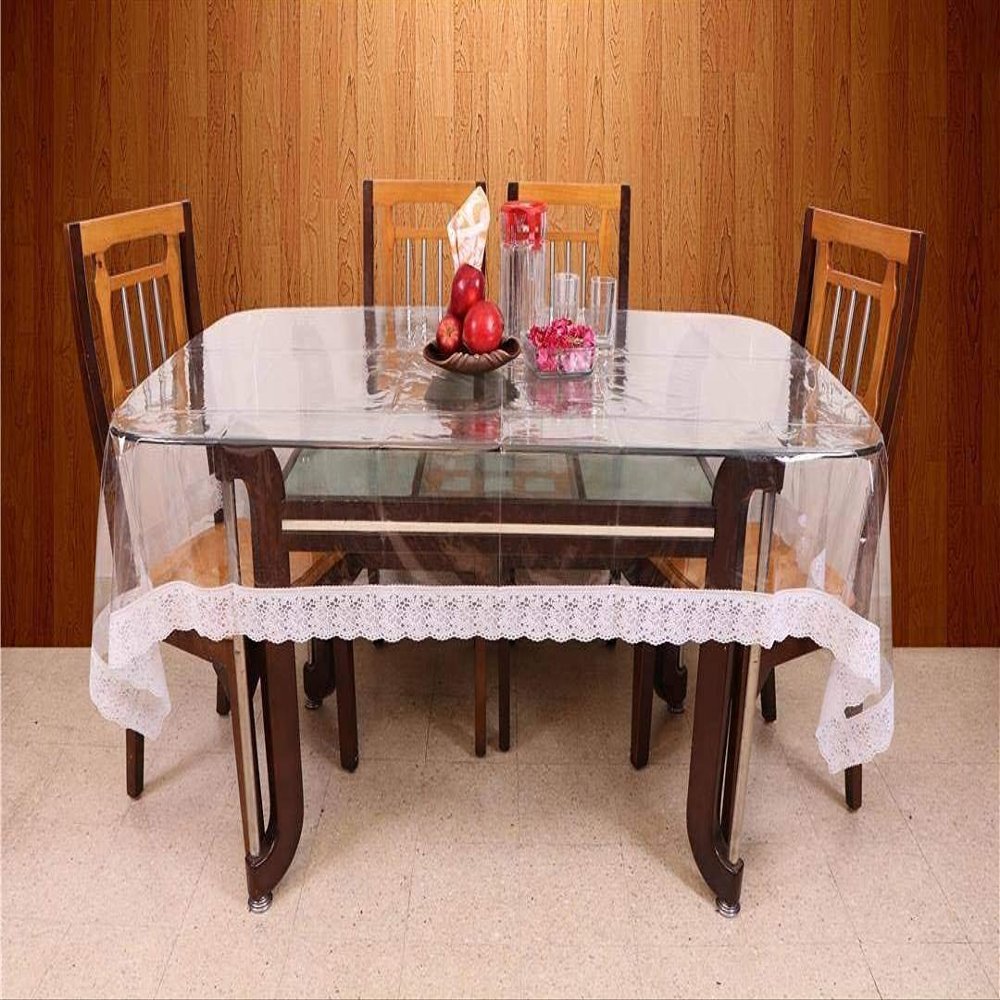 FACTCORE 0.20mm 6Seater Clear with Silver Lace Table Cover (60 X 90 Inches)