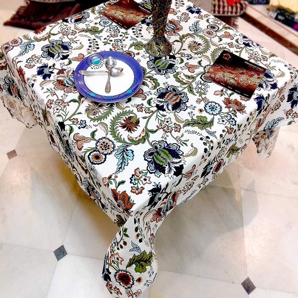 Arohi Dining Tablecloth Cotton Table Cover Floral Print Table Cover 6 Seater Table Cover Tea/Coffee Table Cover (60 x 60 inch)
