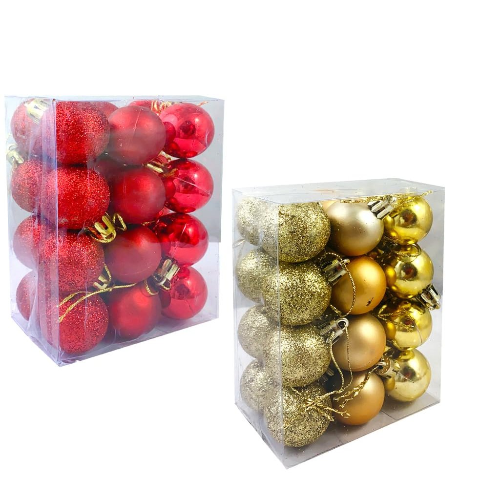 Evisha Small 12 Red and 12 Golden Balls Christmas Tree Decoration Ornaments Christmas Ball Ornaments Ball for Christmas Tree Hanging Ornaments for Christmas