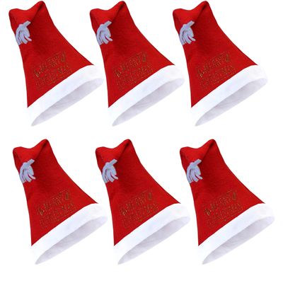 Evisha 6 Pcs Merry Christmas Print Christmas Caps Santa Caps Charistmas caps For Tree Decoration X-Mass Caps Hats Santa Caps Santa Claus Caps