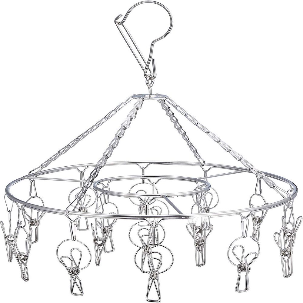 ROLLYWARE 100% Stainless Steel Hangers with Clips, Portable Clip Hangers Suitable for Hanging Small Clothes, Baby Clothes, Socks, Gloves and Stockings