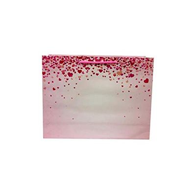 Flute Cubes Presents Beautiful Pink Little Hearts Printed Eco Friendly Designer Gift Paper Bag, Size 13 inch (H) x 10inch (W) x 4inch (Side), Pack of 10