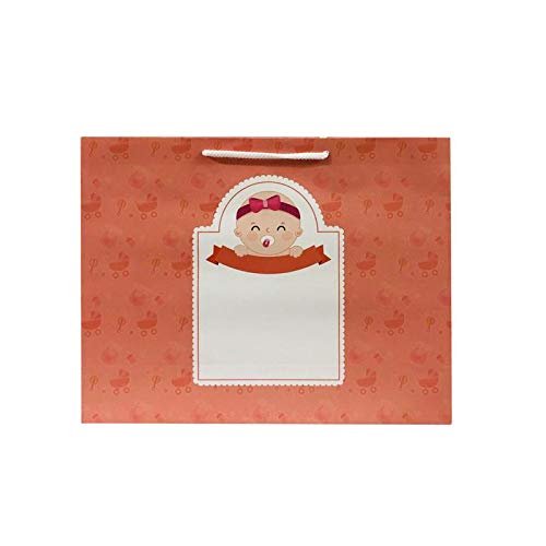 Flute Presents Beautiful Baby Shower Printed Peach Colour Eco Friendly Gift Paper Bag, Size 13 inch (H) x 10 inch (W) x 4 inch (Side), Pack of 10