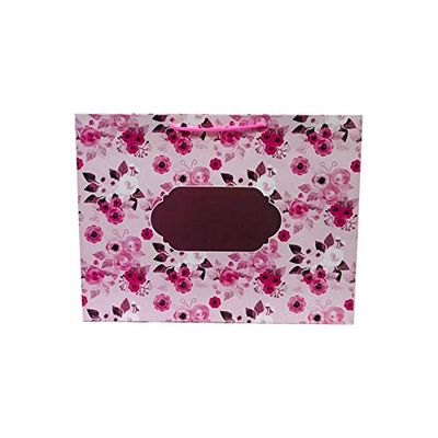 Flute Presents Designer Pink Floral Printed Beautiful Eco Friendly Gift Paper Bag, Size 17inch (H) x 13inch (W) x 5inch (Side), Pack of 10