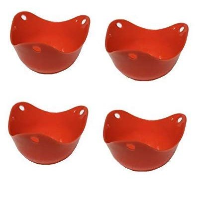 Shuban Silicone Egg Poached Cup BPA Free Microwave Safe Nonstick Egg Boiling Mould Perfect Poacher Easy to Use & Clean Molds Dishwasher Safe (4 Pack Egg Mould-Red)