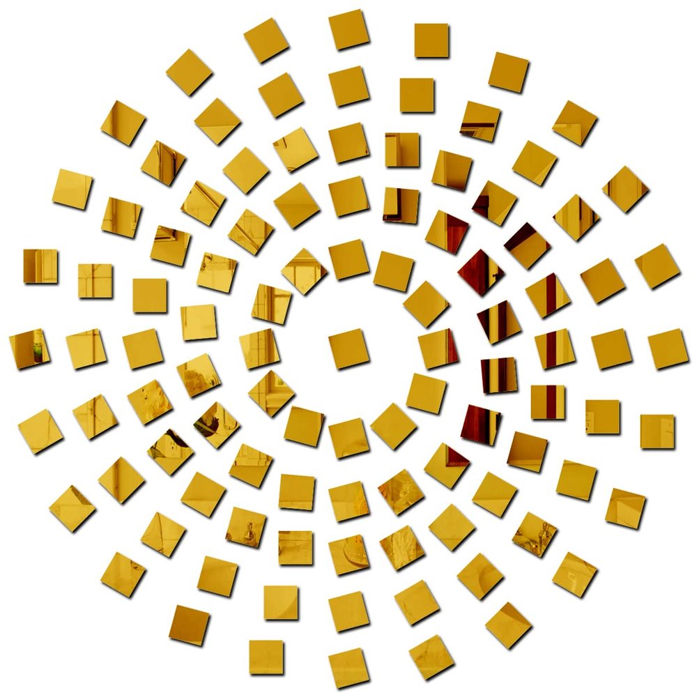 Wall1ders Acrylic 100 Squares Chips (3 Cm Each) Mirror Stickers For Wall. (Gold)