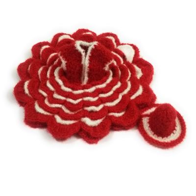 Hardik Creation Wool & Wool Blend Laddu Gopal Handmade Designer Poshak Set with Hat (Red & White) Size (6)
