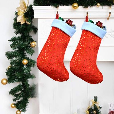 ME & YOU Decorative Christmas Stocking Sack for Home Dcor, Christmas Santa Gifting Pouch Red and White Color with Star Decorative Print (16 Inch) (Pack 2)