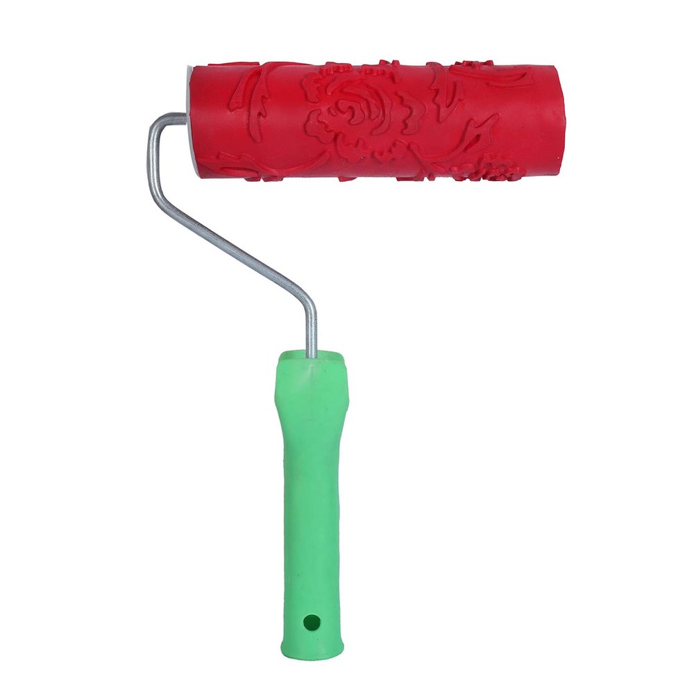 Jai Brush Industries Red 7 Inches Rose Pattern Roller Brush for Wall Painting