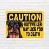 SIGNOOGLE Caution Rottweiler May Lick You to Death Beware of Dog Sign Sticker Wall 11 x 8 inch (Pack of 2) view 2