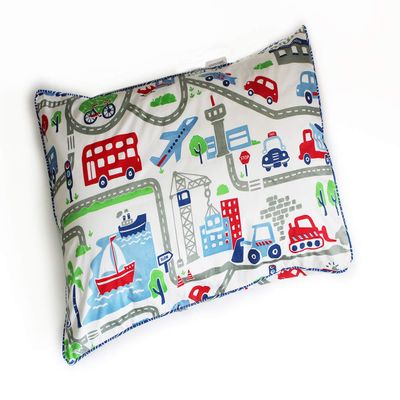 Silverlinen 100% Cotton Busy Street Single Pillow Cover for Kids Room for Boys with Piping Multicolour 18x27 Inches (Pillow NOT Included)