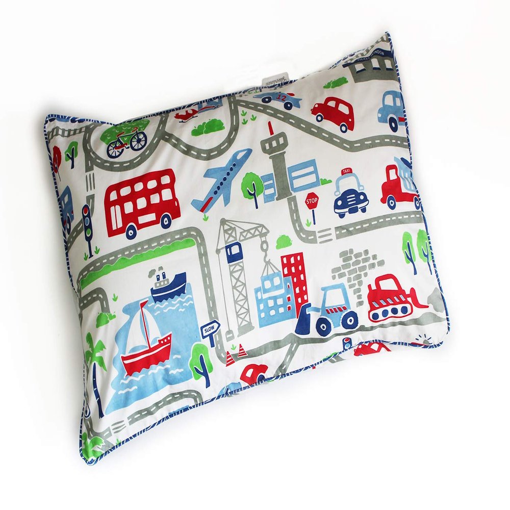Silverlinen 100% Cotton Busy Street Single Pillow Cover for Kids Room for Boys with Piping Multicolour 18x27 Inches (Pillow NOT Included)
