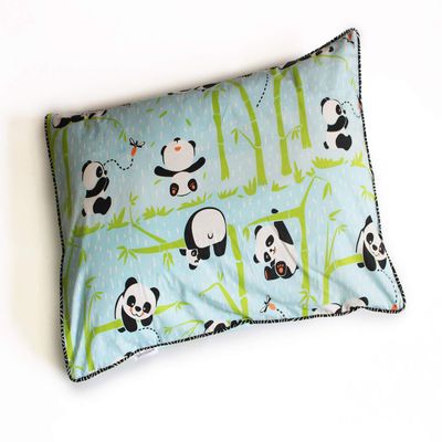 Silverlinen 100% Cotton Panda Village Single Pillow Cover with Piping for Kids Room for Boys and Girls (Pillow NOT Included) - Blue (Size: 18 x 27 Inches)