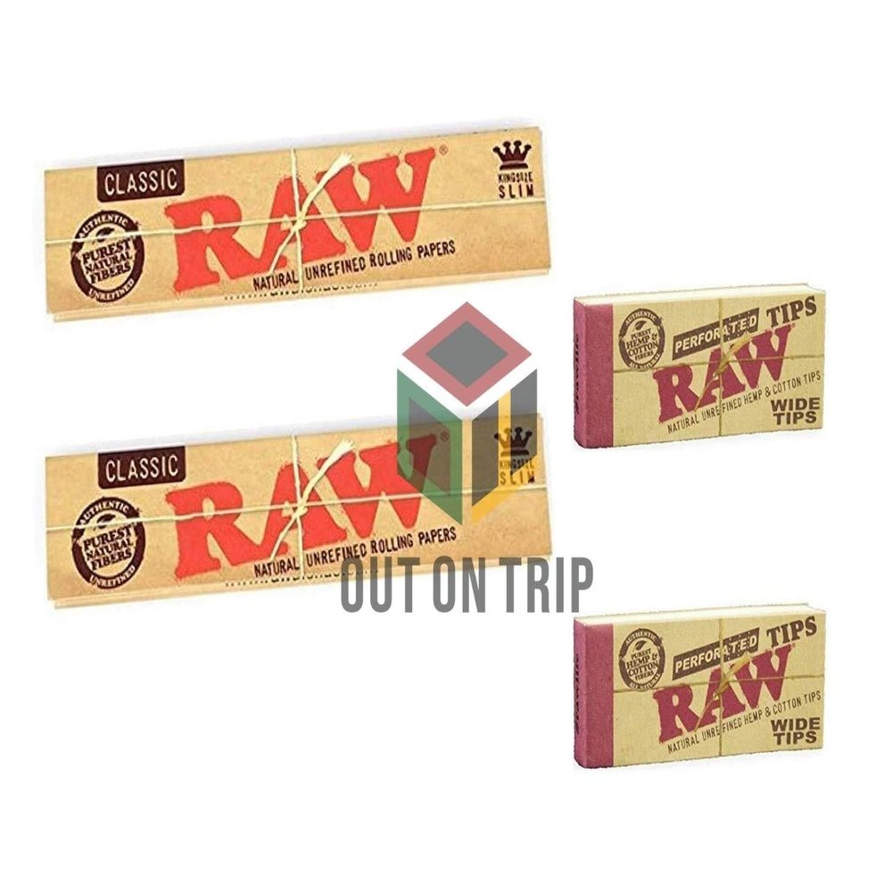 OutonTrip Premium Classic Natural Fiber Rolling Papers with 2 Raw filter tip/roach booklets| Set of 4 (Pack of 2, Light Brown)