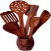 AR Handicrafts, Wooden Serving and Cooking Spoons Wood Brown Spoons Kitchen Utensil Set of 6 view 1