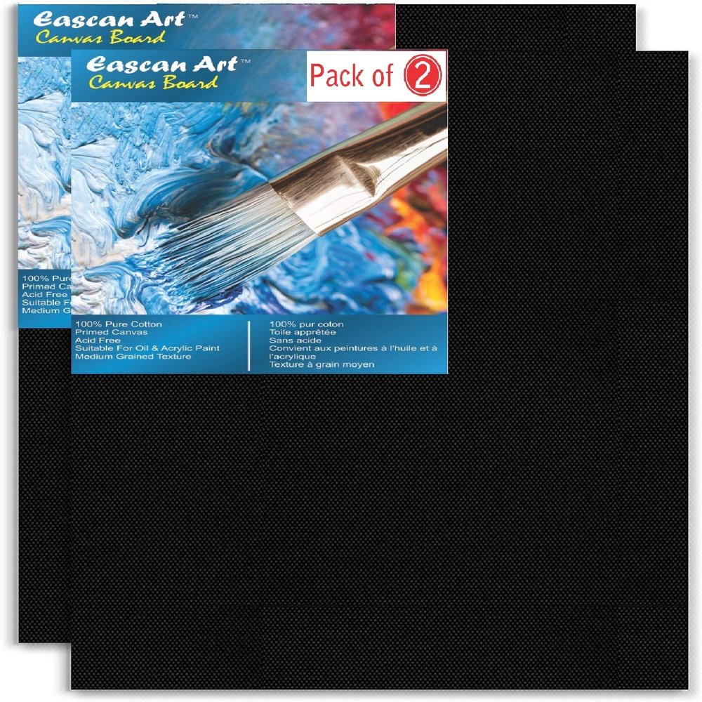 Eascan Art Painting Drawing and Sketch Accessories Cotton Medium Grain Artist's Painting Canvas Board Black Pack of 2 (14" X 18", Black)