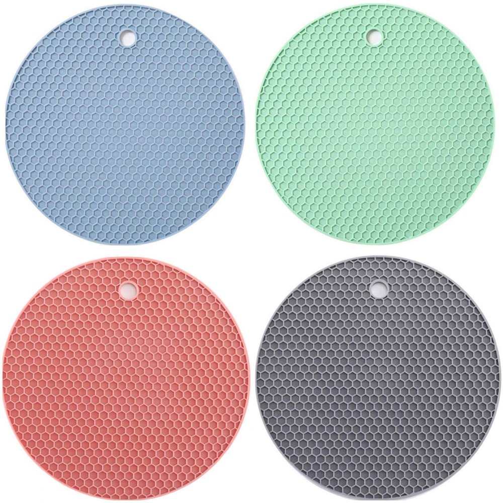 P-Plus International Silicone Trivets Mat for Dish Hot Pads for Counter Top,Pan and Pot Heat Resistant Hot Protector Round B 18 cm Random Pack of 4