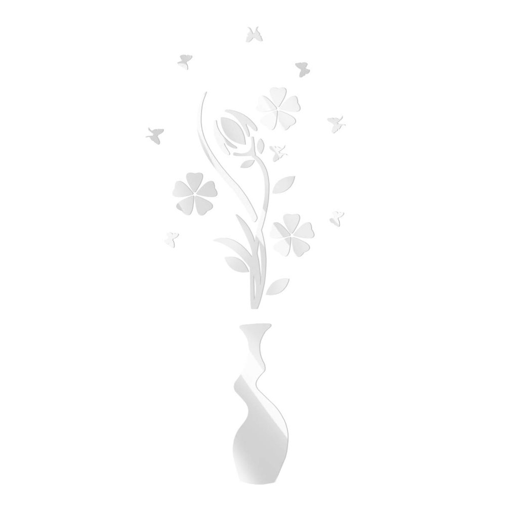Vosarea 3D Acrylic Wall Sticker Flower and Vase Mirror Wall Decal Art Sticker Wall Sticker for Living Room Bathroom Bedroom