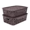 SIMPARTE Turkish Basket Medium Durable Plastic Storage Organizer with Lid & Handles for Closet, Kitchen, Office  Multipurpose for Pantry, Toys, Clothes (Set of 2, Brown) view 1