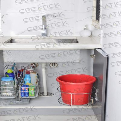 Creatick Stainless Steel Bin Holder/Open-Top Dust Bin Holder/Modular Kitchen Fixture (Dia 10 Inches) - Silver Chrome