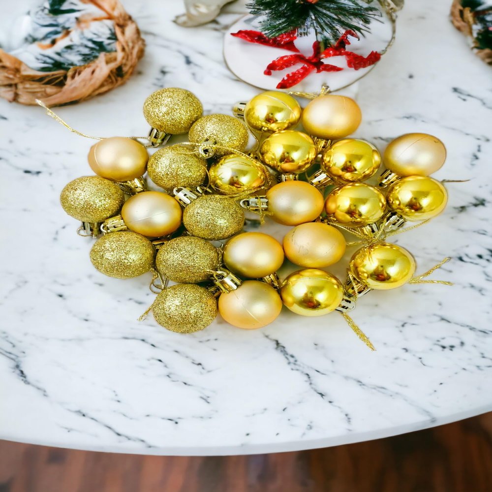 Evisha Small 20 pcs Golden Christmas X-Mass Tree Decoration Balls Hangings Ornaments