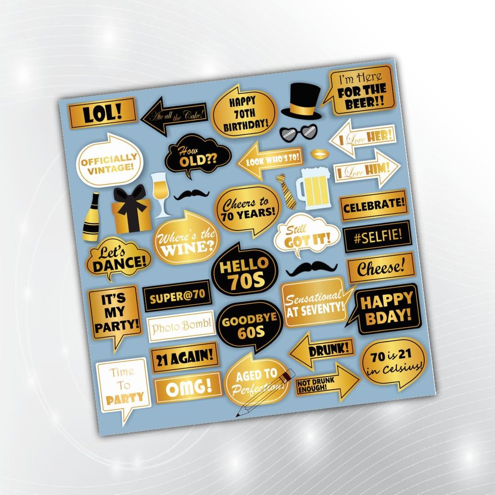 PartyStuff Birthday Theme Props - 70th Birthday Props (30 Cards)